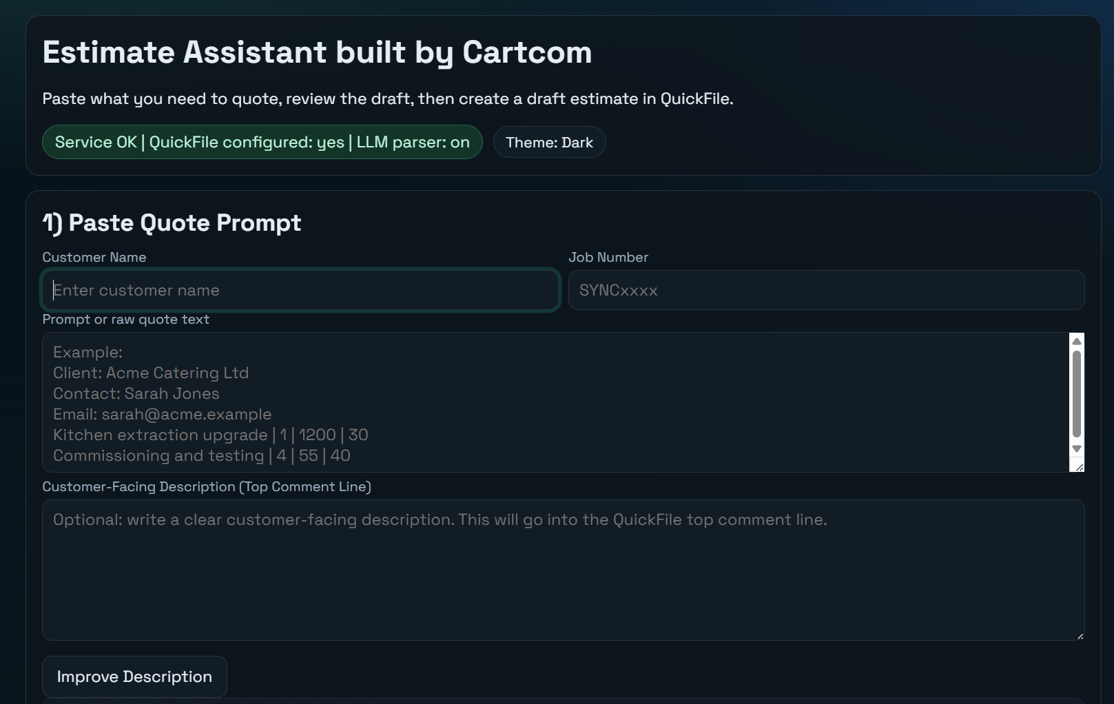 Cartcom Internal Quoting App project preview